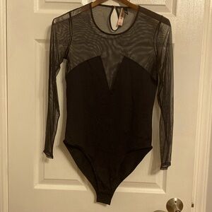 Victoria's Secret Black bodysuit with Mesh top front, back and sleeves